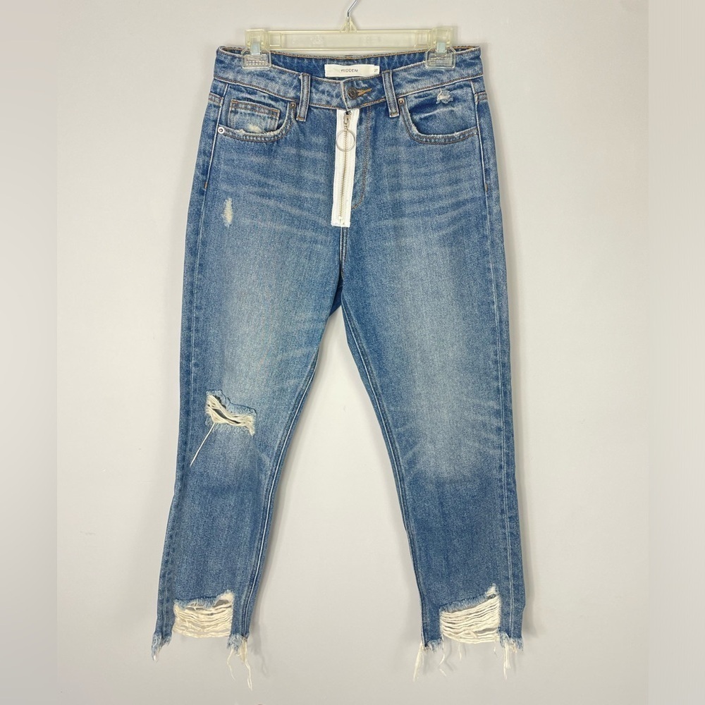 Hidden Jeans Sz 27 Zipper Fly Medium Wash High Rise Distressed 100% Cotton